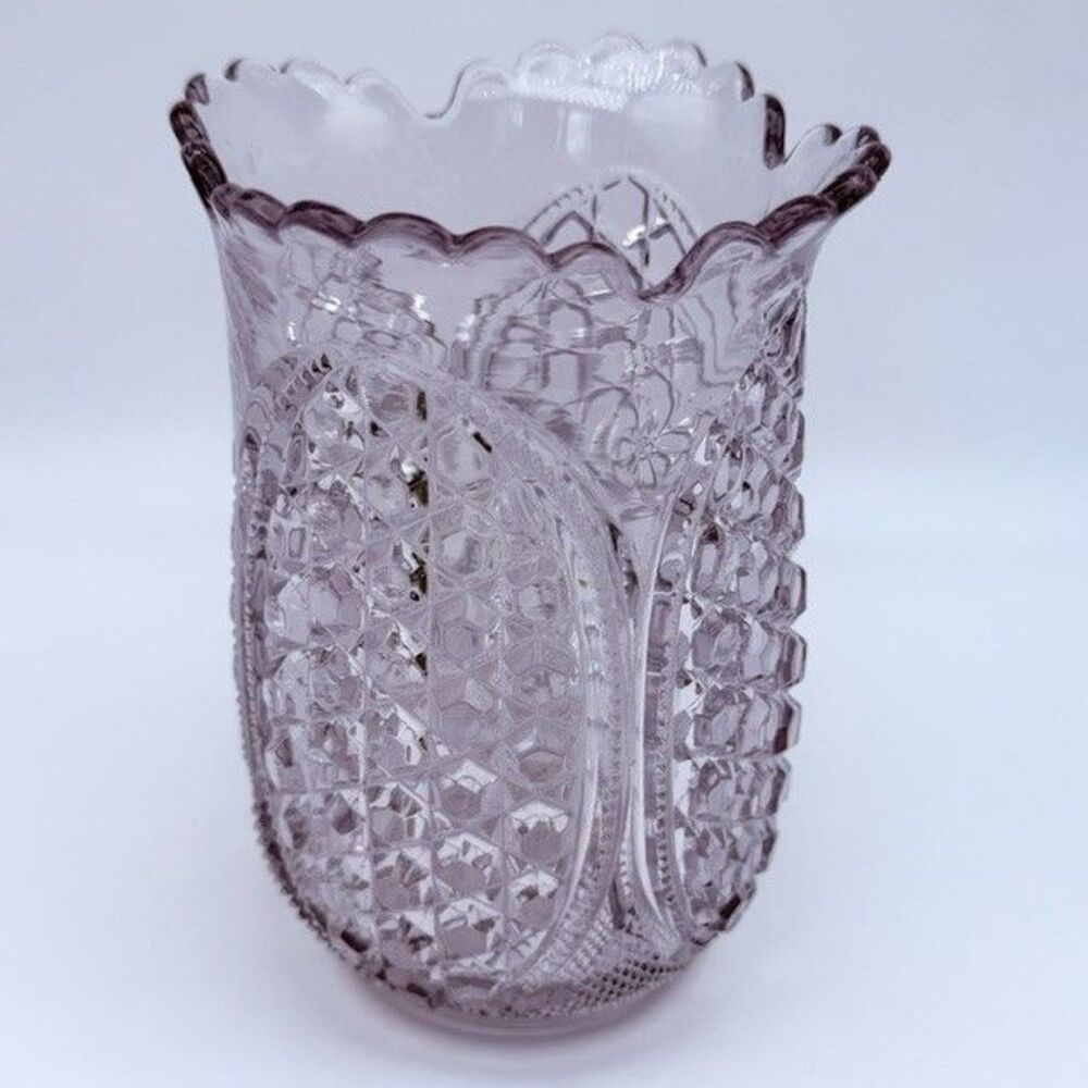 Rare EAPG Sun Purple Glass Celery Vase Pedestal Diamond Panel Pattern 6" Vintage